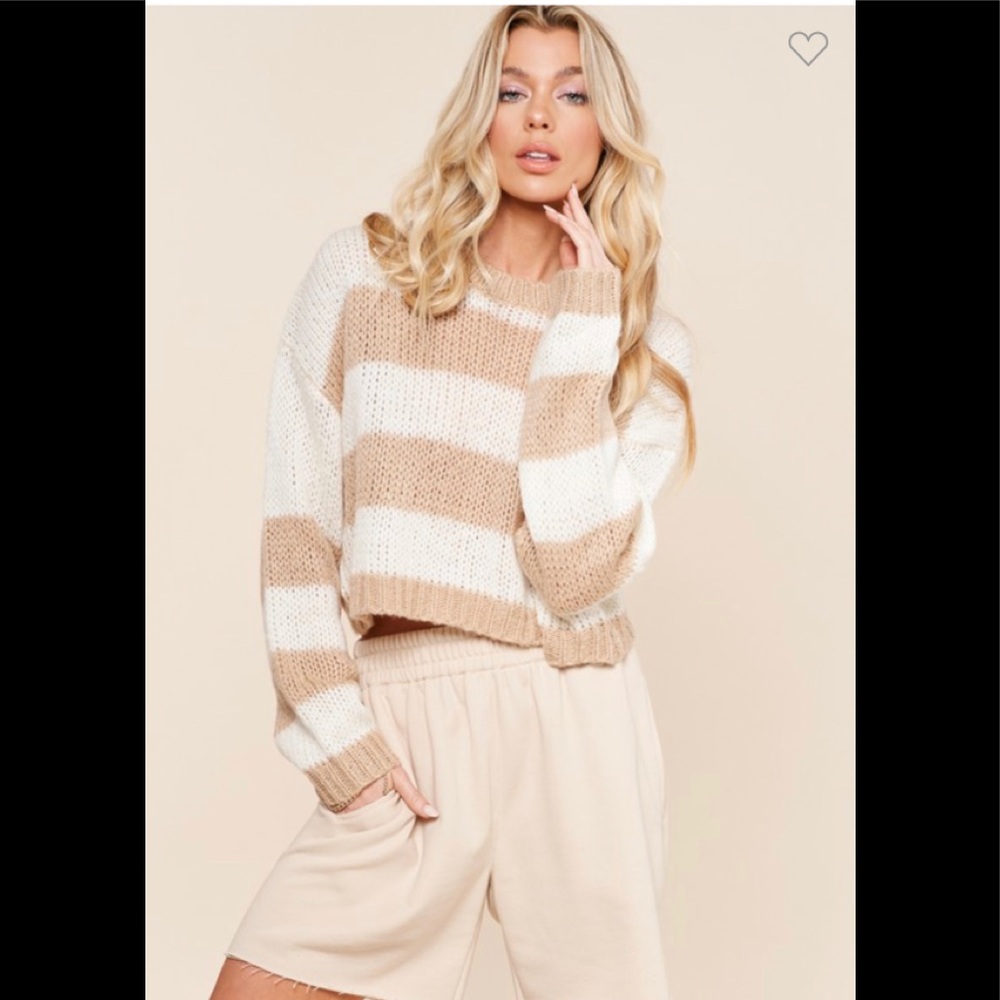 Beige striped sweater slightly cropped
